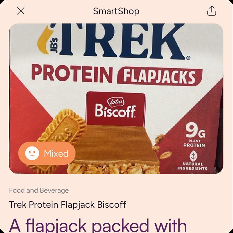 SmartShop inside the Pal app rating a supermarket product.