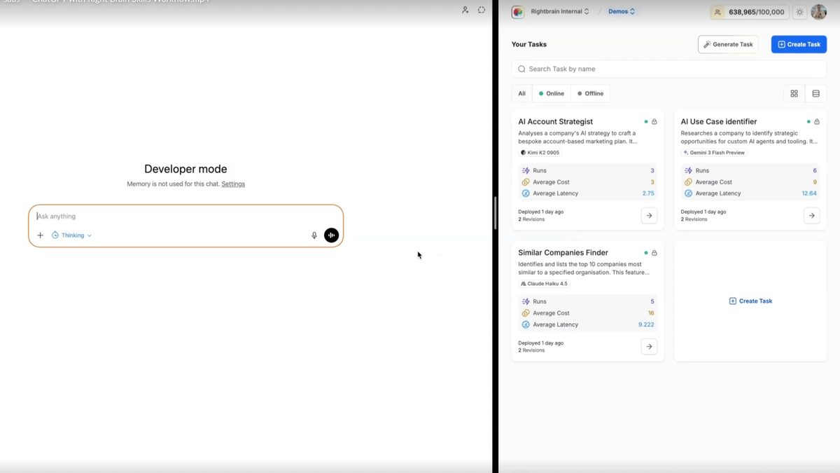 Rightbrain Skills being called from the ChatGPT interface over MCP.