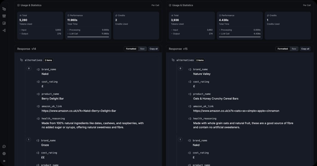 The SmartShop task in the Rightbrain dashboard, showing model and prompt.
